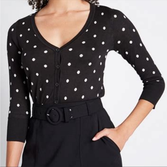 Modcloth Sweaters - MODCLOTH Charm School Cardigan Sweater Black White Polka Dot Size Small